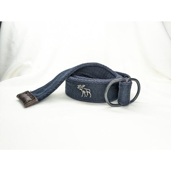 Y2K Abercrombie & Fitch Double D-Ring Belt Mens 38" Navy Blue Embroidered Moose - Picture 1 of 6